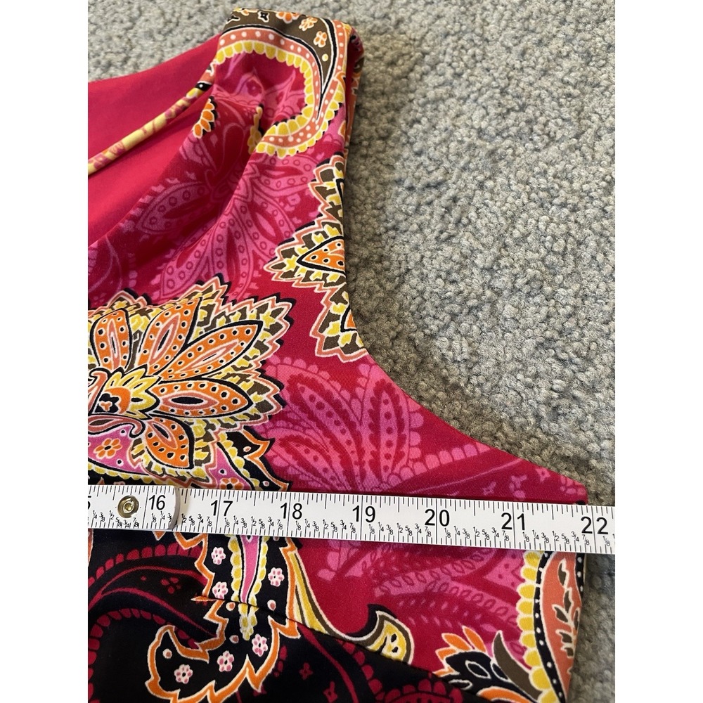 90s R&K Paisley Shift Mini Dress Sz 16P Fuchsia Yellow Crisscross Strap Colorful - Picture 7 of 13